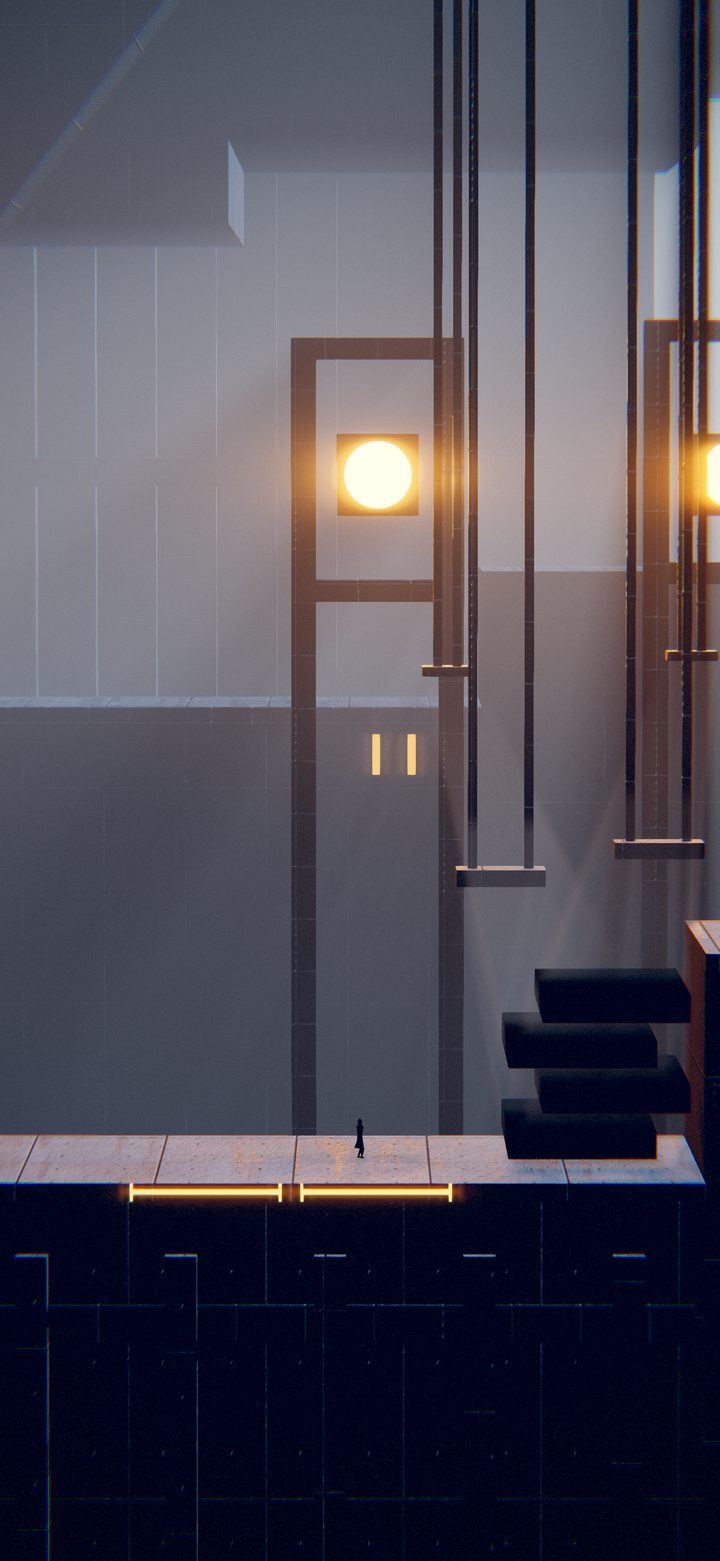 Two lamps and a heap of shadow rungs at the foot of a wall